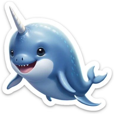 Cinematic Comical Cute Narwhal Portrait Emoji, Head tilted dramatically with an exaggeratedly amused expression, featuring a uniquely curved tusk, a sleek body with wide, comically expressive eyes brimming with playful disbelief, Simplified yet hilariously expressive features, highly detailed, glowing with a slightly sassy oceanic glow, high shine, dramatic yet playful, stylized with an air of cheeky marine mischief, soft glowing outline, capturing the essence of a meme-worthy cute narwhal that looks ready to side-eye its way into viral fame! sticker