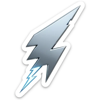 A lightning bolt emoji made of polished silver chrome, sharp yet rounded edges, glossy metallic surface, soft reflections, minimal futuristic design, iOS emoji style, centered, clean white background sticker