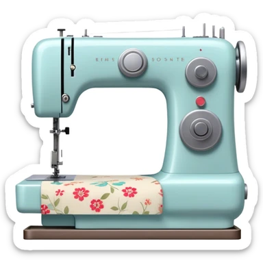 Create an icon that represents the hobby of sewing clothing using patterns and templates. The design should feature a sewing machine, fabric, sewing patterns, and templates. Include visible markings on the fabric that align with the patterns, showcasing the process of cutting and sewing. A piece of clothing in progress, such as a dress or shirt, should be visible, reflecting the creative and detailed nature of garment making. The composition should be well-balanced, with a clean and harmonious design. The background should be transparent. sticker