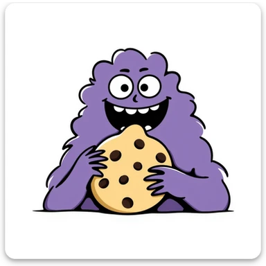 purple fluffy monster eating a cookie sticker