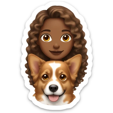 LIGHT BROWN SKIN GIRL WITH LONG CURLY BROWN HAIR and a CORGI sticker