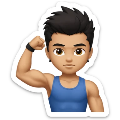 generate a pretty tan bratz boy with black messy hair flexing his biceps sticker