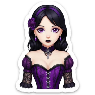 gothic black and red and purple and white lace corset black-haired lady  sticker