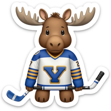 A moose with a hockey jersey with the letters YWS on it  sticker