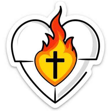 Fire with heart inside and cross inside heart sticker