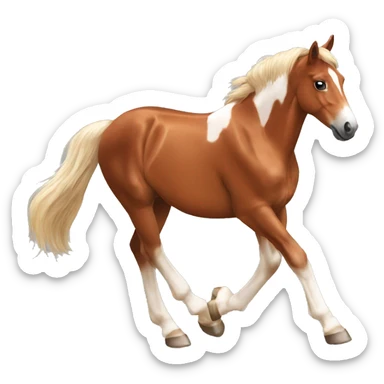 Chestnut horse with white, cheeky playful horse, young horse foal filly horse yearling playful trotting sticker