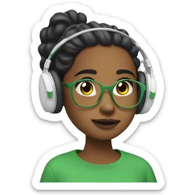 girl listening to her green airpod max headphones  sticker
