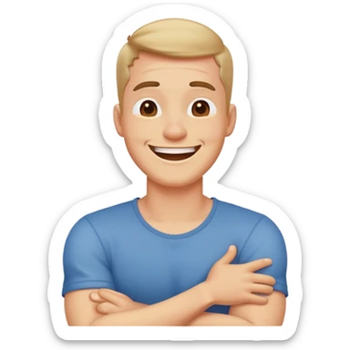 Arms cross holding neck laughing guy sticker