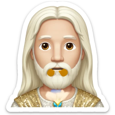 Jesus, Son of God from Gods and Goddesses with long white hair and beard, ivory sequin outfit sticker