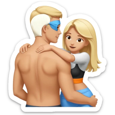 a white man rubbing blonde white lady back sticker