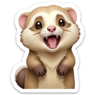 Cinematic Cute Yawning Ferret Portrait Emoji, Head tilted slightly with an exaggerated, wide-open yawn, showcasing a long, flexible body with a plush coat in soft brown and cream, droopy, drowsy eyes, and a relaxed expression, Simplified yet irresistibly endearing features, highly detailed, glowing with a soft, cozy natural glow, high shine, relaxed yet expressive, stylized with a dash of whimsical charm, soft glowing outline, capturing the essence of a sleepy yet affectionate ferret that seems ready to curl up for a nap! sticker