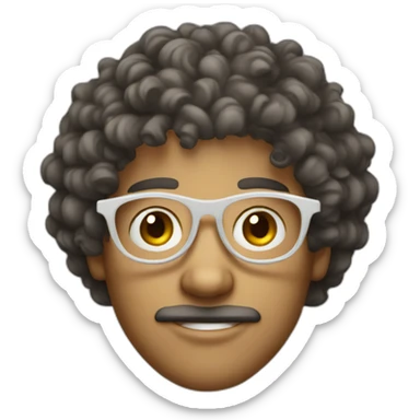 Curly hair man, white, thin round glasses sticker