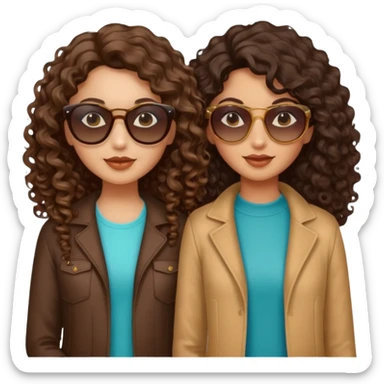 Sister one with curly long hair the other wavy mid-length hair and sunglasses both dark brown colored hair and light caramel skin sticker