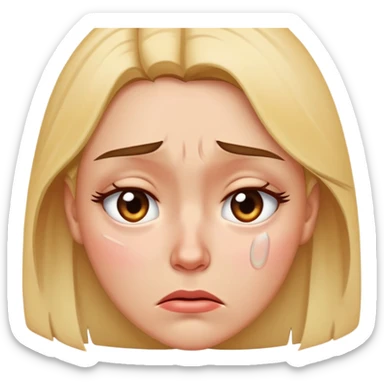 Female face looking upset and distraught, tears in eyes, frowning deeply sticker