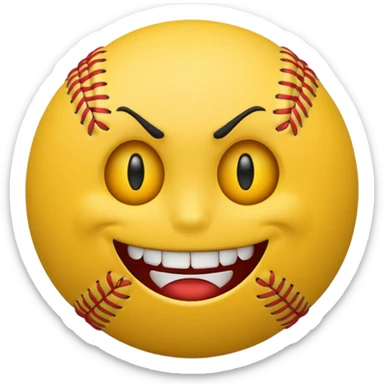 I want a emoji of a emoji with a evil smile throwing a baseball very hard sticker