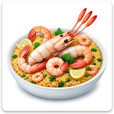 A plate of delicious seafood rice with prawns sticker