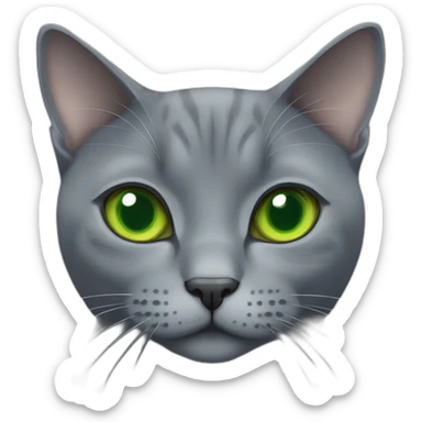 round faced grey russian blue cat with green eyes and fat sticker