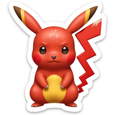 Un Pikachu rouge qui et triste avec des éclairs en fond et il a fait caca sticker