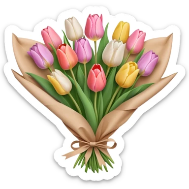 light pastel tulip bouquet wrapped in brown paper sticker