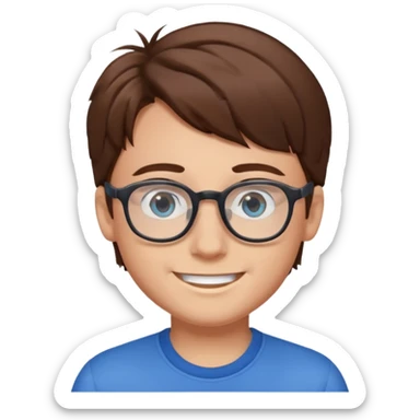 a boy with brown hair and blue eyes glasses sticker