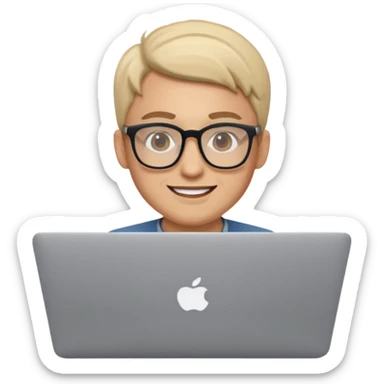 happy Graphic designer whit a MacBook sticker