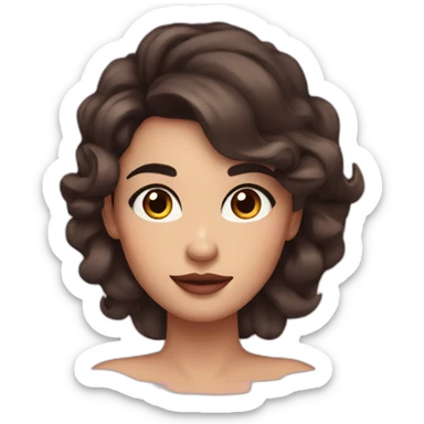 Women with dark brown hair and eyes and long eyelashes and pinky cheeks and lips and thick eyebrows sticker