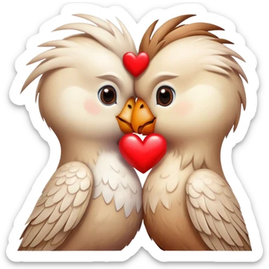 Two birds kissing with heart sticker
