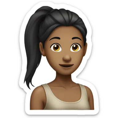 A girl with hyperpigmentation facing to the side with a long nose and a black ponytail  sticker