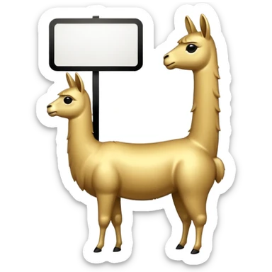 A small golden llama silhouette holding a white sign sticker