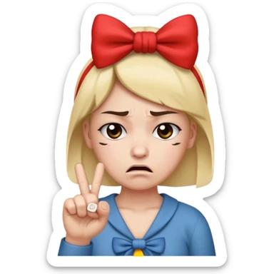 sad face with a bow on head and middle finger sticker