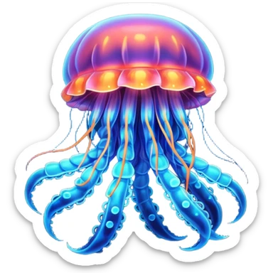 Neon glowing jellyfish-crab-squid sticker