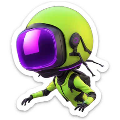 Ants 3D color lemon green and purple neon streetwear cybertech smart Futuristic cyber AR/VR point from him up doing a moonwalker sticker