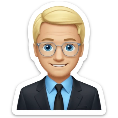 David Carlton from Ali G Indahouse with blue eyes, blonde hair, icy blue dress shirt with black tie, black suit jacket sticker