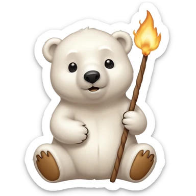 polar bear by a campfire roasting a marshmallow on a stick sticker