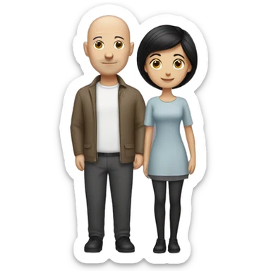 Bald man and girl with black hair sticker