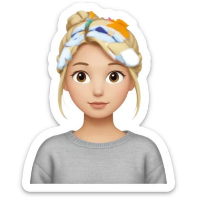 Blonde Women with Bun, Casual Girl – messy blonde bun, soft sweater, relaxed friendly face. sticker