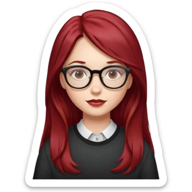 girl with long dark red hair and and glasses sticker