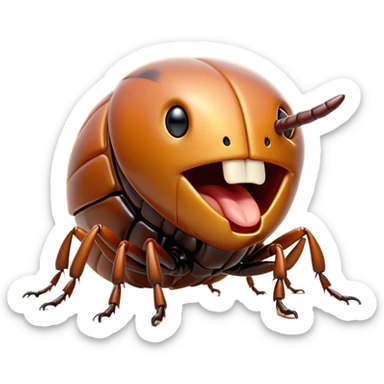 Cinematic Adorable Yawning Beetle Portrait Emoji, Head tilted slightly with a dramatic, wide-open yawn, showcasing a small, intricately armored form with softly drooping elytra and sleepy, half-closed eyes, Simplified yet irresistibly cute features, highly detailed, glowing with a soft, cozy metallic glow, high shine, relaxed yet expressive, stylized with a dash of whimsical natural charm, soft glowing outline, capturing the essence of a drowsy beetle that appears ready to stretch and yawn its way out of the screen! sticker