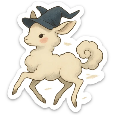 vanilla cloud doe with rosy cheeks, floating gracefully with witch-like elegance, brand identity mascot for social media, Ghibli style sticker