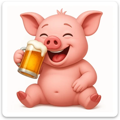 apple pig emoji sitting up drinking a beer drunk laughing sticker