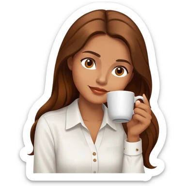 Yoga Woman white shirt long brown hair drinks coffee sticker