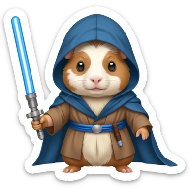 cute guinea pig Jedi with hood and blue lightsaber sticker