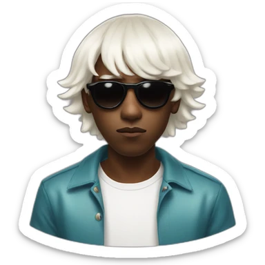 tyler the creator with a short white wig and dark sunglasses looking looking slightly annoyed looking sideways sticker