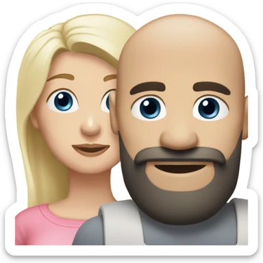Bald man with thick black beard with white blonde hair blue eyed women with a pig sticker