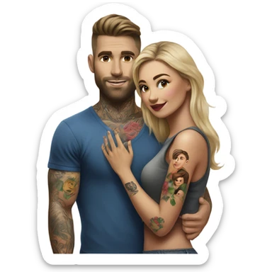 Hyper Realistic beautiful woman touching a very handsome tattooed man sticker