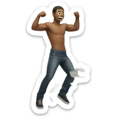 Shirtless guy dancing under raining money  sticker