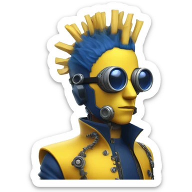 Yellow cyborg head with dark blue steampunk goggles and dark blue Mohawk  sticker
