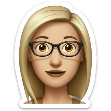 white woman with dark burgundi hair at shoulder level with glasses and big nose. elongated face sticker