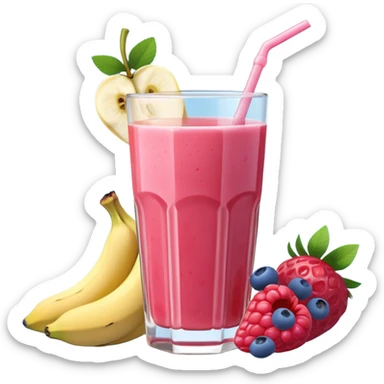 Juice contains: Strawberry Yoghurt, Blueberries, Apple Juice, Raspberries, Banana & Ice. In 3D. Aesthetic sticker