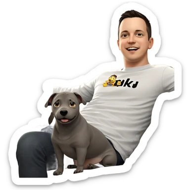 smiling boy indoors with pet sticker